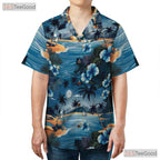Blue Ocean Palm Hawaiian Tee - Aloha Tropical Beach Style Women S to 5XL