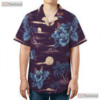 Purple Ocean Palm Hawaiian Tee - Tropical Beach Party Gift Men S to 5XL