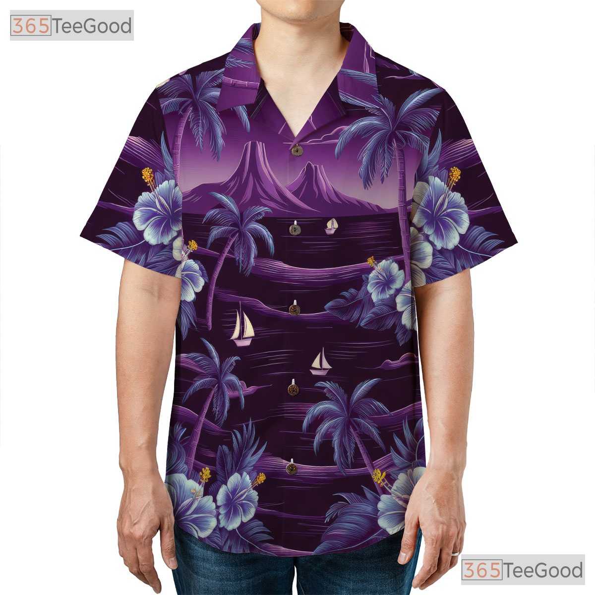 Aloha Purple Palm Hawaiian Shirt - Ocean Flower Beach Style Women S-5XL