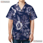 Classic Blue White Floral Hawaiian Shirt - Aloha Beachwear Women S to 5XL