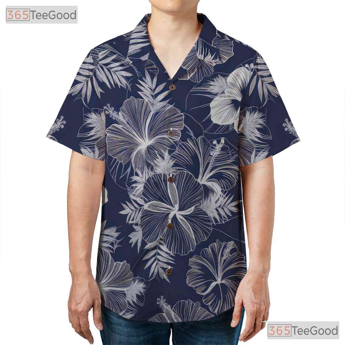Tropical Blue White Hibiscus Hawaiian Shirt - Unisex Aloha Gift Size S-5XL