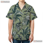 Sage Green Palm Leaf Hawaiian Tee - White Aloha Tropical Beach Men S-5XL