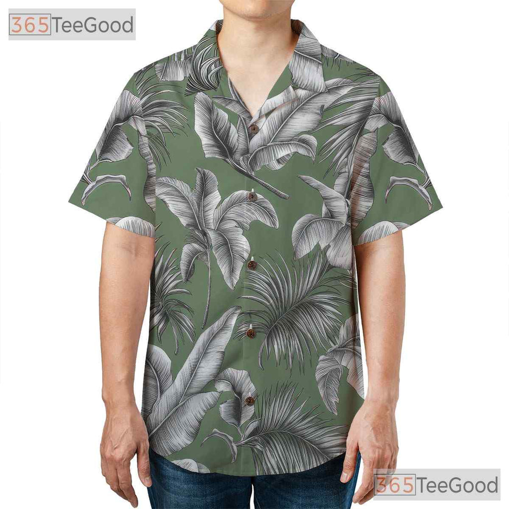 Sage Green Palm Leaf Hawaiian Shirt - Classic Aloha Beach Style Women S-5XL