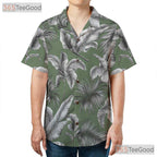 Sage Green Palm Leaf Hawaiian Shirt - Classic Aloha Beach Style Women S-5XL