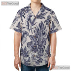 Tropical White Blue Botanical Hawaiian Shirt - Aloha Vacation Wear Unisex
