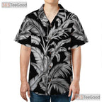 Black White Palm Leaf Hawaiian Tee - Classic Aloha Island Style Women S-5XL