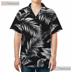 Tropical Palm Leaf Hawaiian Shirt - Black White Vintage Aloha Print Adults