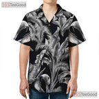 Vintage Black White Palm Hawaiian Tee - Aloha Tropical Beachwear Gift Unisex