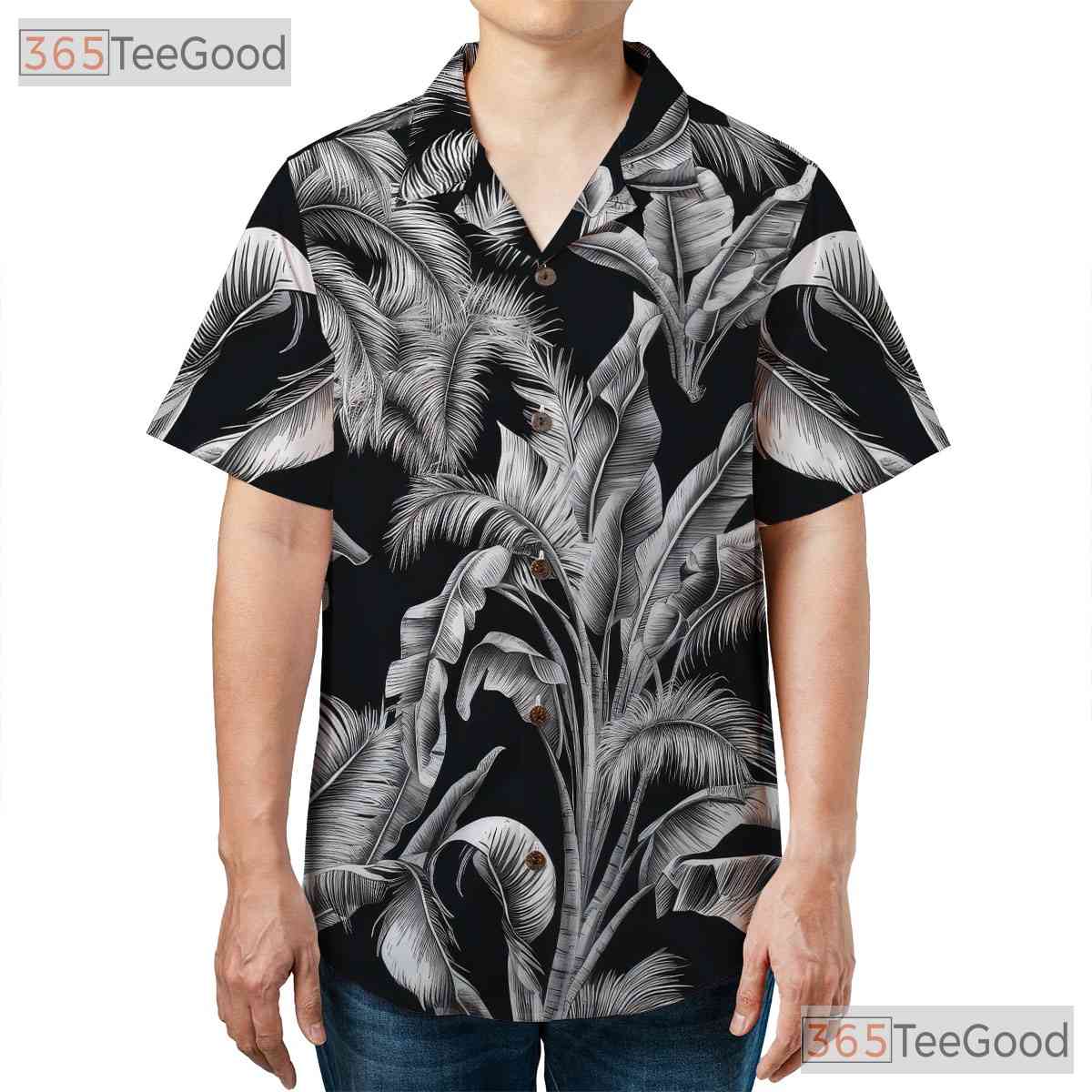 Vintage Black White Palm Hawaiian Tee - Aloha Tropical Beachwear Gift Unisex