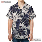 Tropical White & Navy Hawaiian Shirt - Women's Palm Leaf Summer Aloha Tee