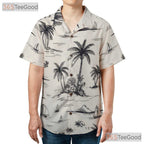 Black & White Palm Tree Hawaiian Shirt - Vintage Island Beach Tee For Men