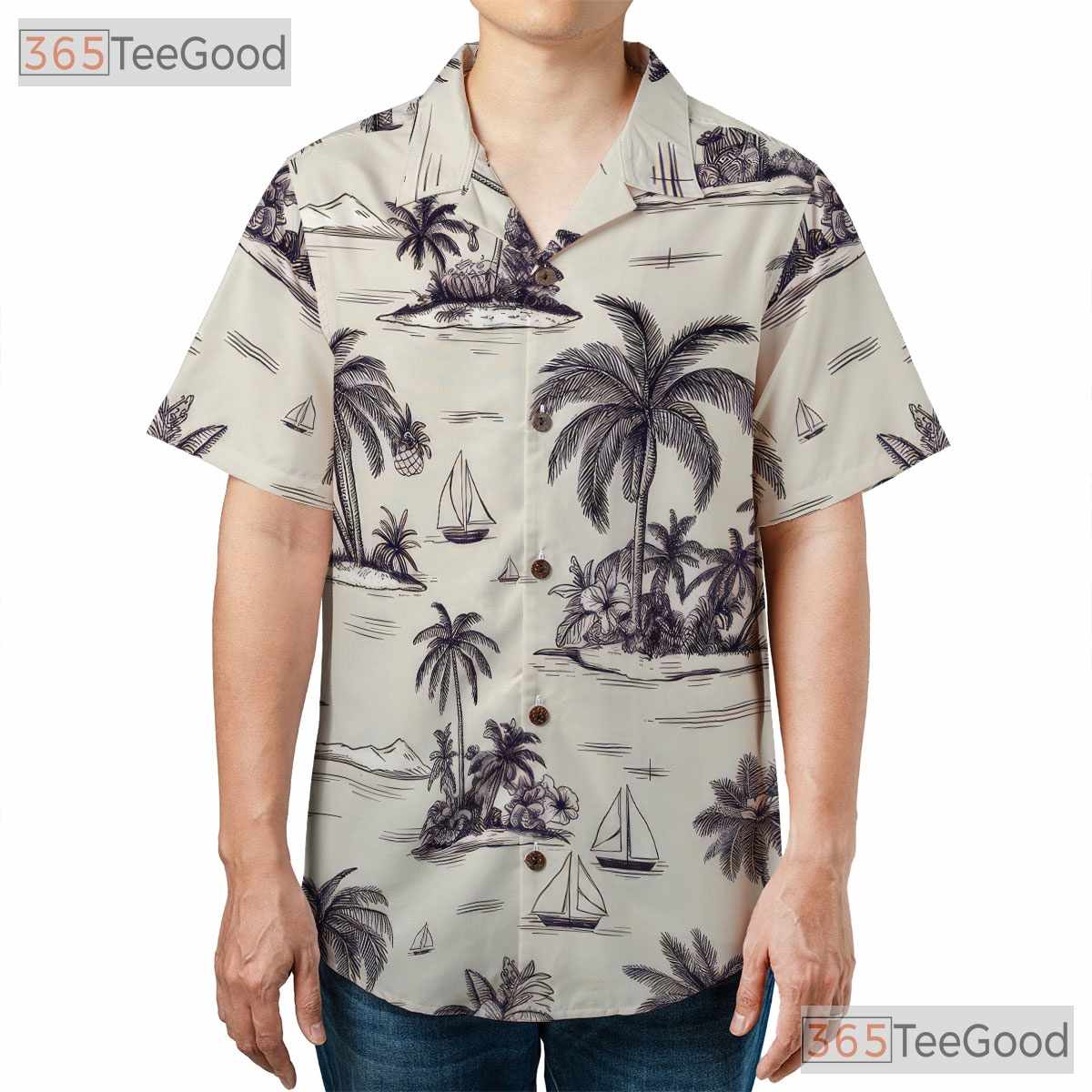 Retro White & Black Palm Tree Aloha Shirt - Unisex Summer Hawaiian Tee