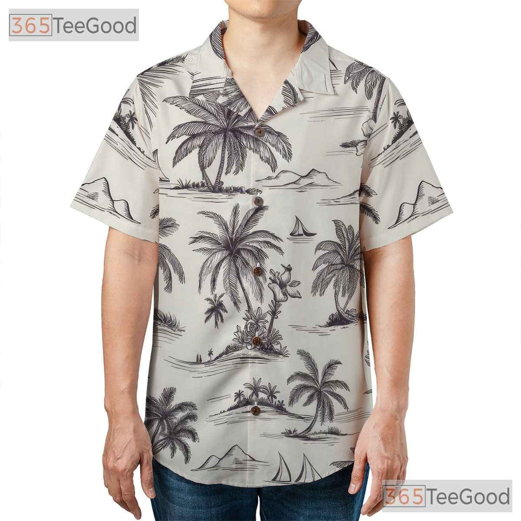 Black & White Jungle Floral Hawaiian Shirt - Tropical Leaf Aloha Tee For Men