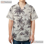 Black & White Jungle Floral Hawaiian Shirt - Tropical Leaf Aloha Tee For Men