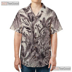 Navy & White Palm Leaf Hawaiian Shirt - Vintage Tropical Aloha Tee For Men