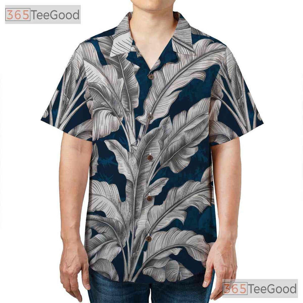 Classic Navy Palm Leaf Hawaiian Shirt - Women's Tropical Beachwear Tee