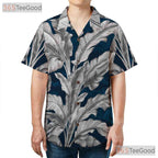 Classic Navy Palm Leaf Hawaiian Shirt - Women's Tropical Beachwear Tee