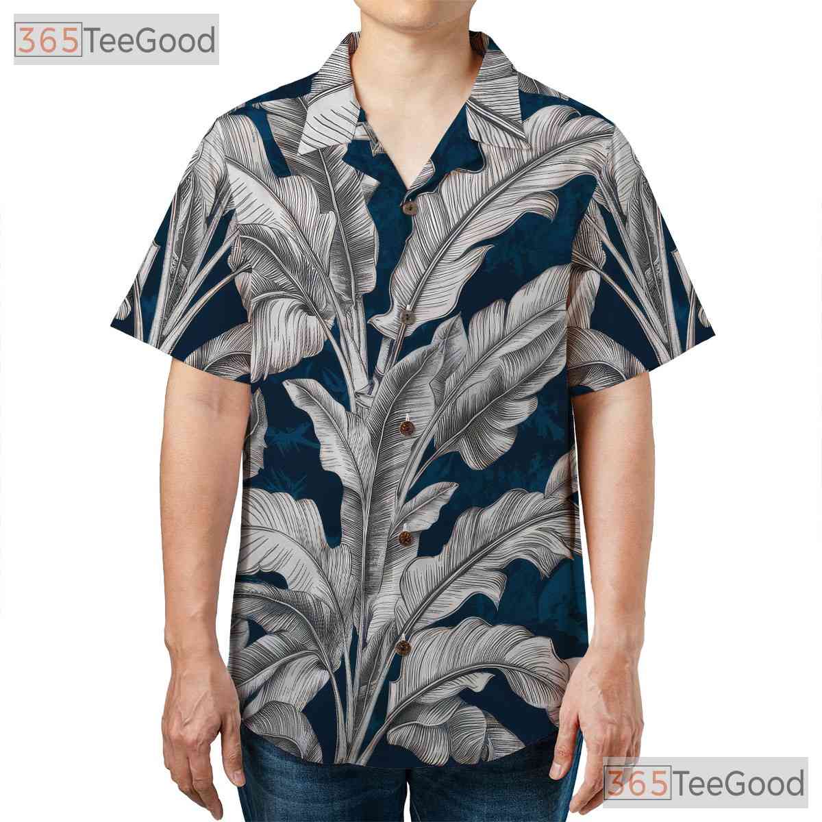 Classic Navy Palm Leaf Hawaiian Shirt - Women's Tropical Beachwear Tee