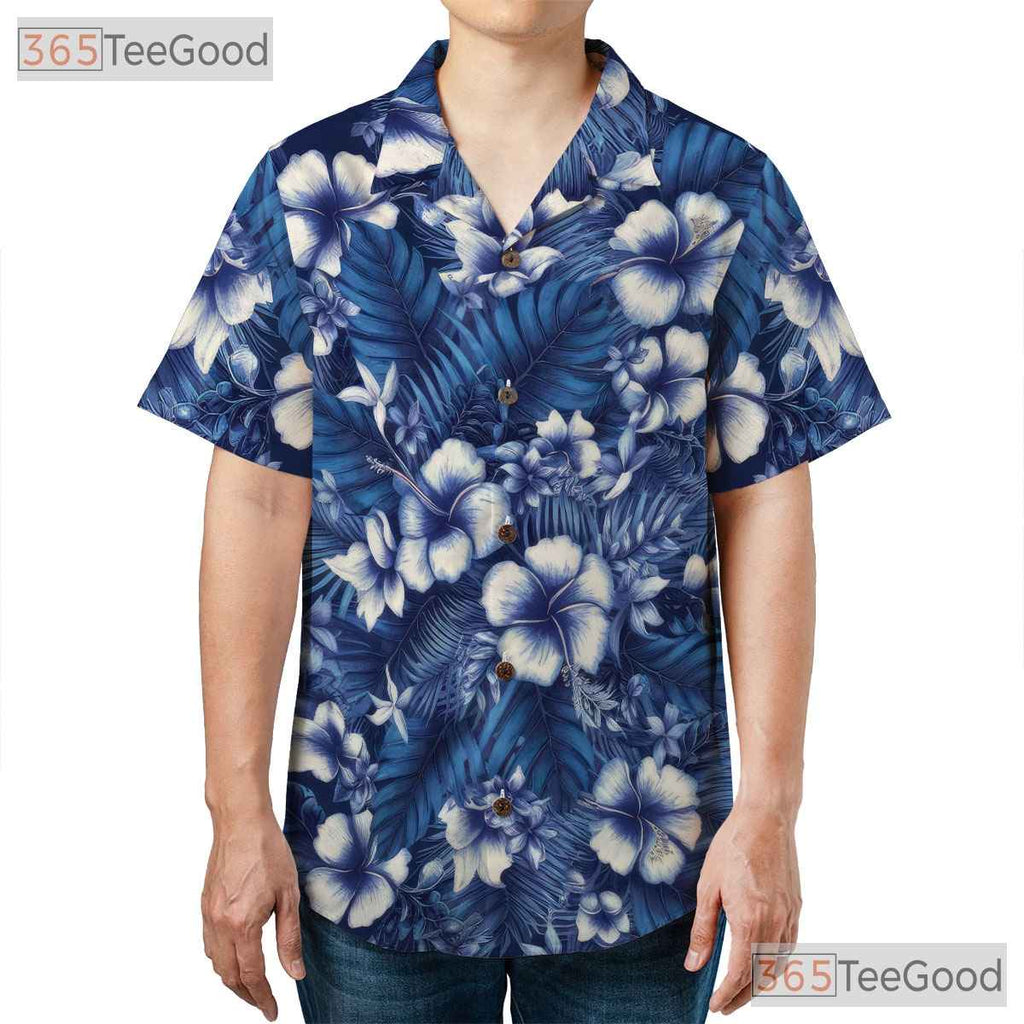 Blue Hibiscus Floral Aloha Shirt - Women's Tropical Print Beachwear Tee