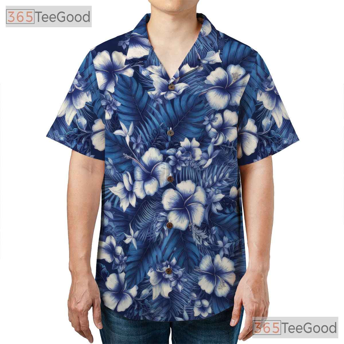 Blue Hibiscus Floral Aloha Shirt - Women's Tropical Print Beachwear Tee