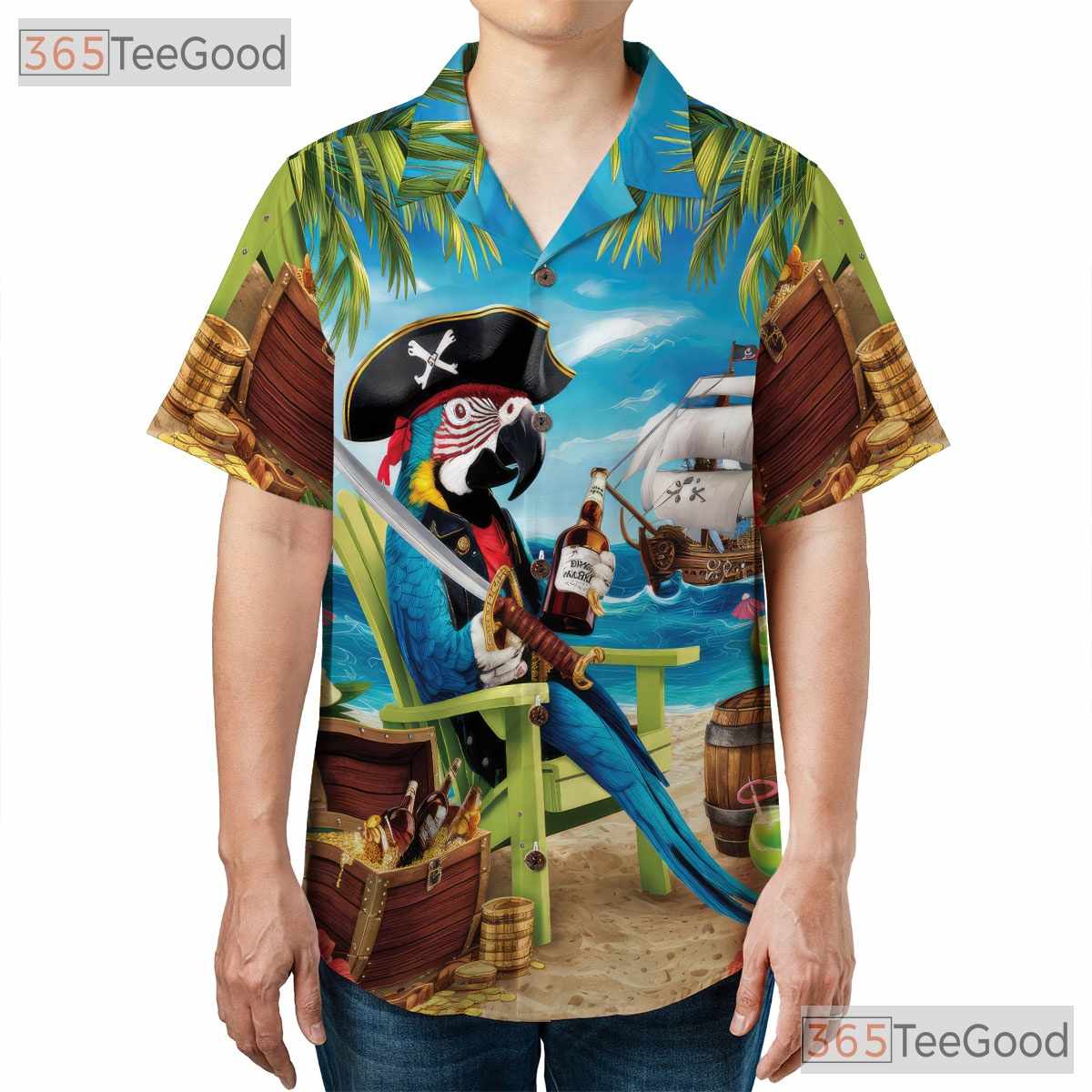 Tropical Pirate Hawaiian Shirt - Parrot Beach Party Tee For Men