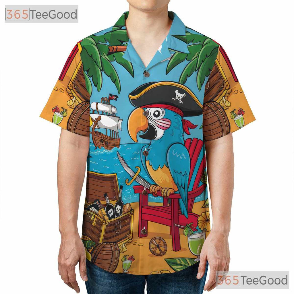 Retro Pirate Rum Hawaiian Tee - Unisex Tropical Treasure Shirt