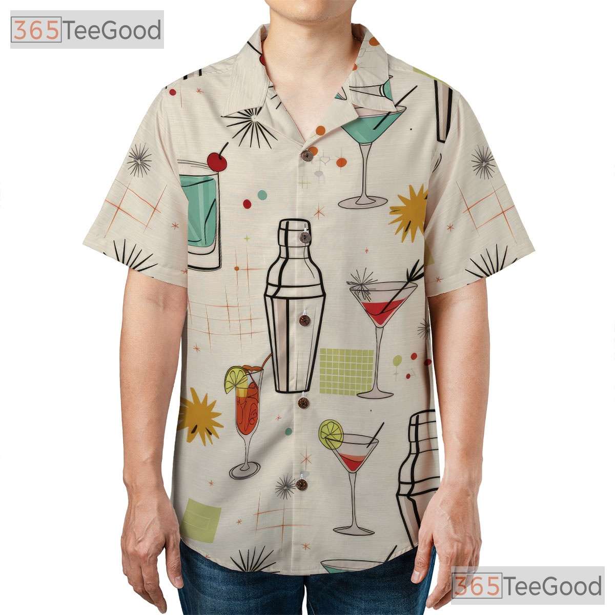 Vintage Atomic Martini Hawaiian Tee - Mid-Century Shirt Women
