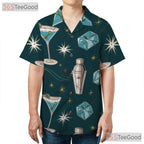 Mid-Century Martini Bar Hawaiian Tee - Retro Cocktail Shirt Men