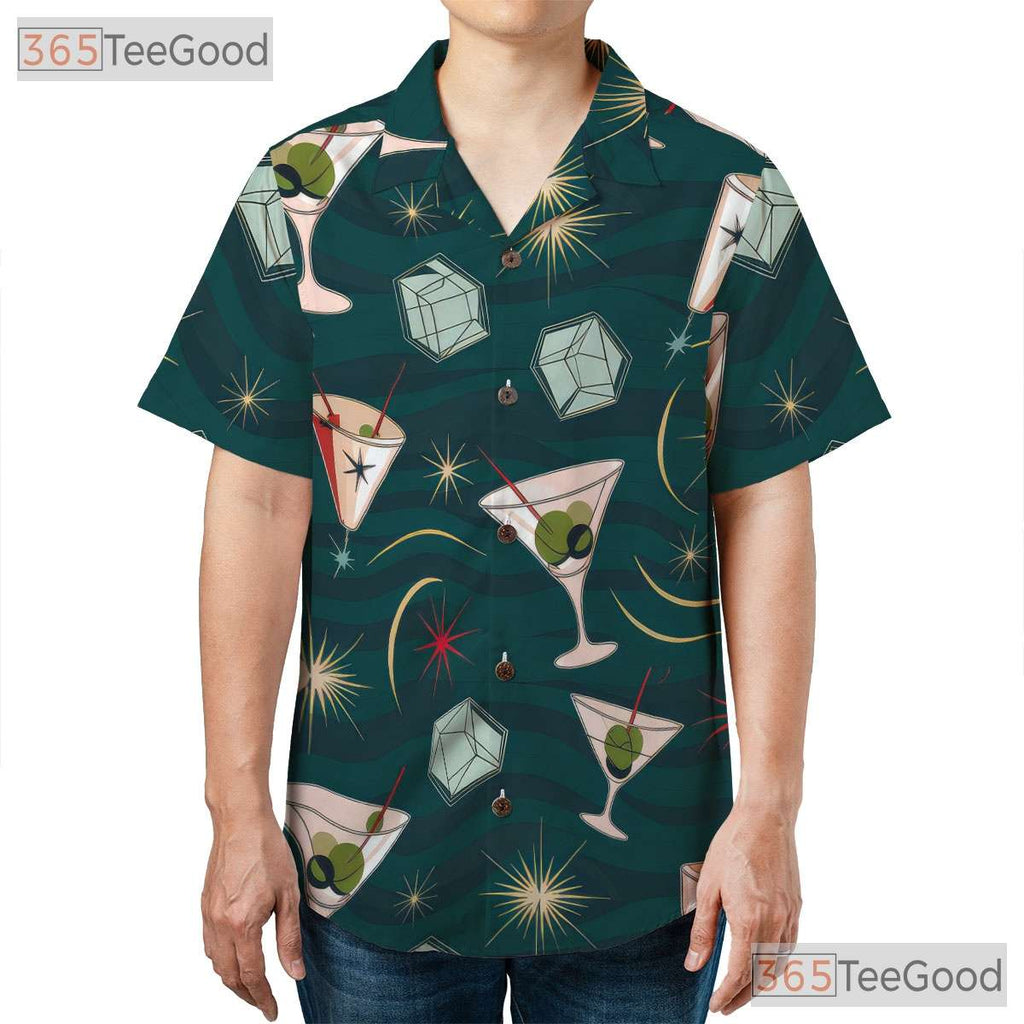 Minimalist Palm Tree Hawaiian Shirt - Black White Tee For Men