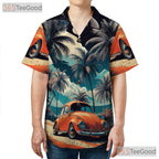 Vintage Beach Car Hawaiian Tee - Unisex Tropical Sunset Shirt