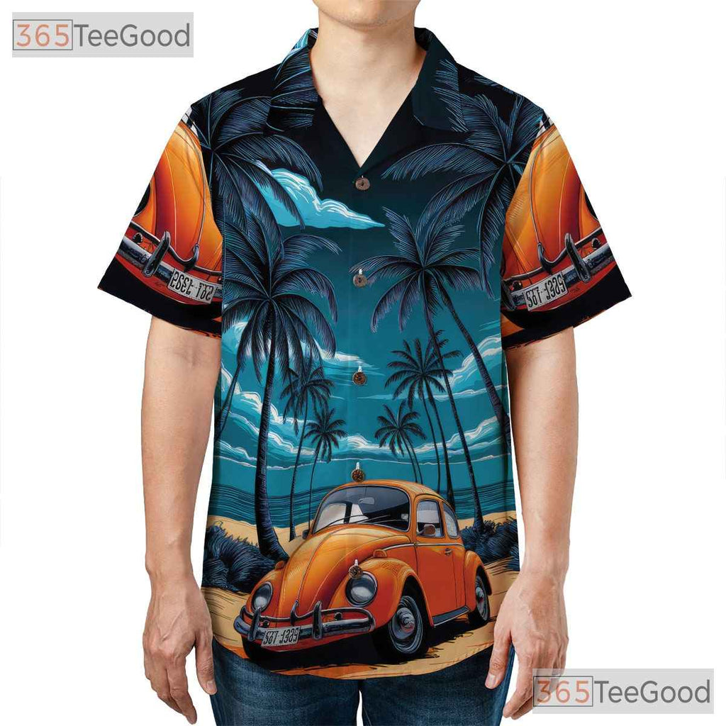 Retro Tropical Palm Hawaiian Shirt - Summer Beach Tee For Men
