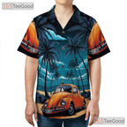 Retro Tropical Palm Hawaiian Shirt - Summer Beach Tee For Men