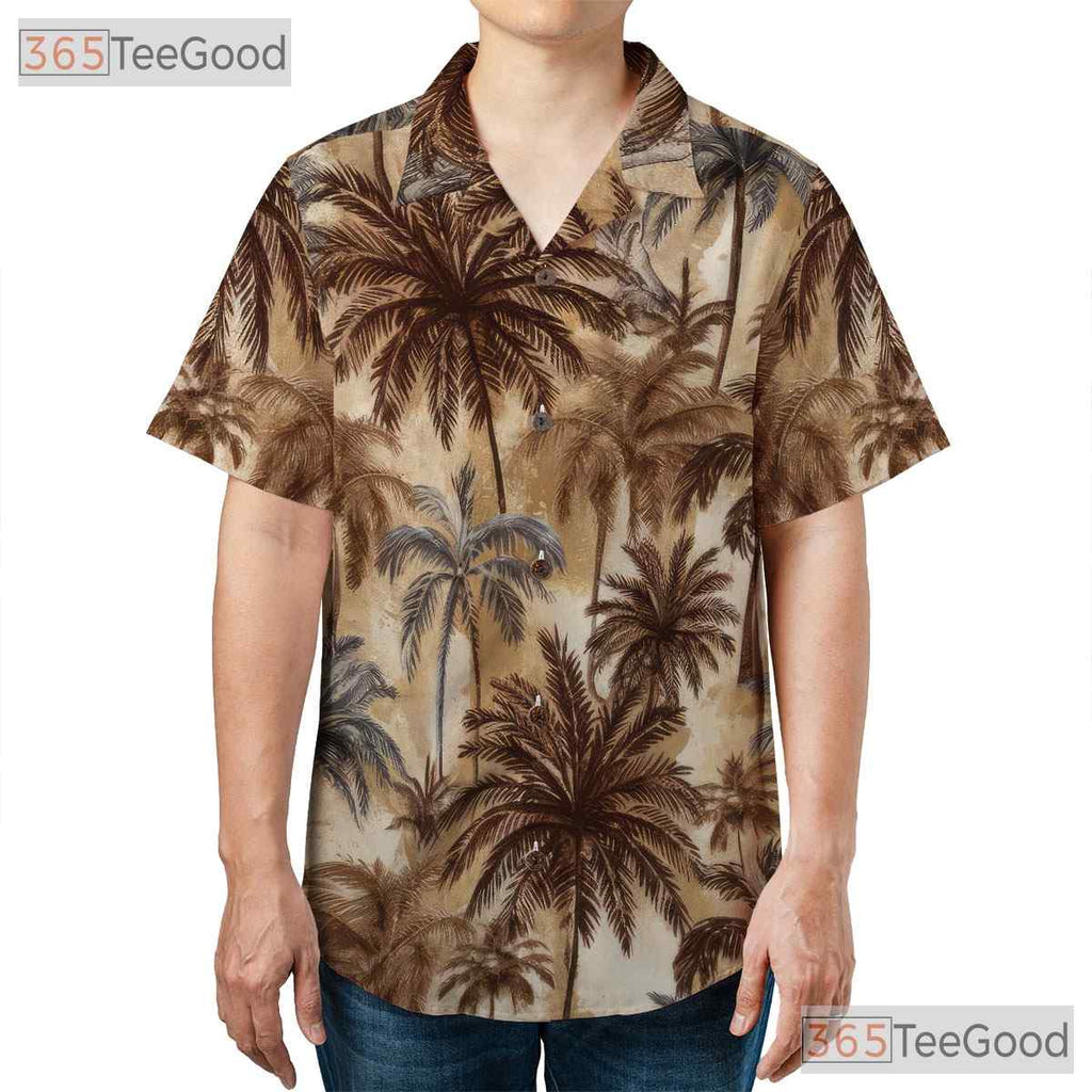 Retro Palm Tree Hawaiian Shirt for Men - Tropical Beach Vacation Tee