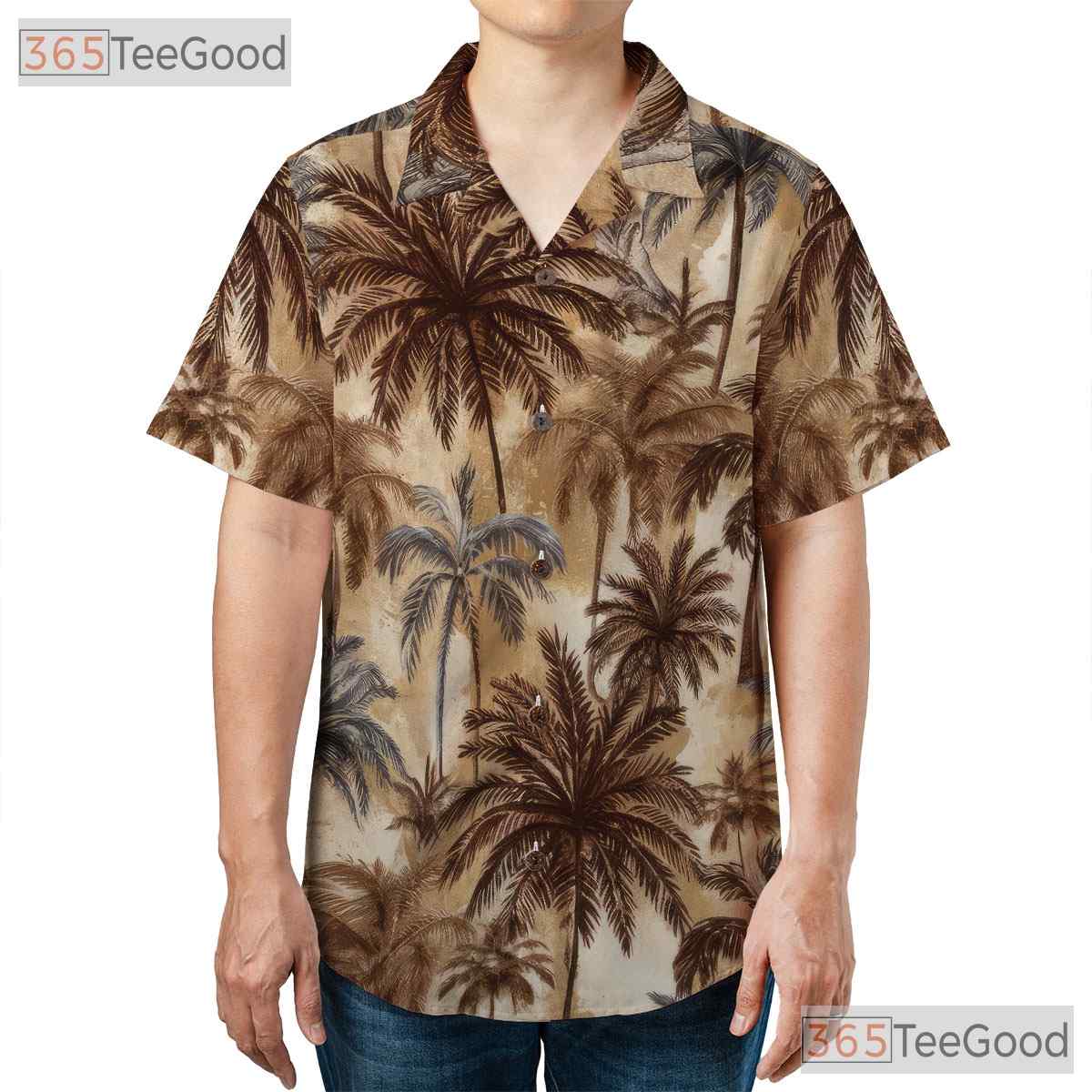 Retro Palm Tree Hawaiian Shirt for Men - Tropical Beach Vacation Tee