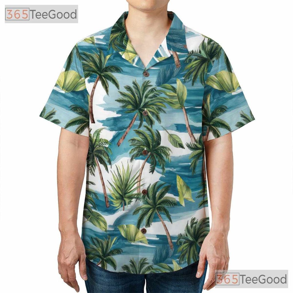 Unisex Palm Leaf Ocean Breeze Hawaiian Tee - Tropical Summer Aloha Shirt