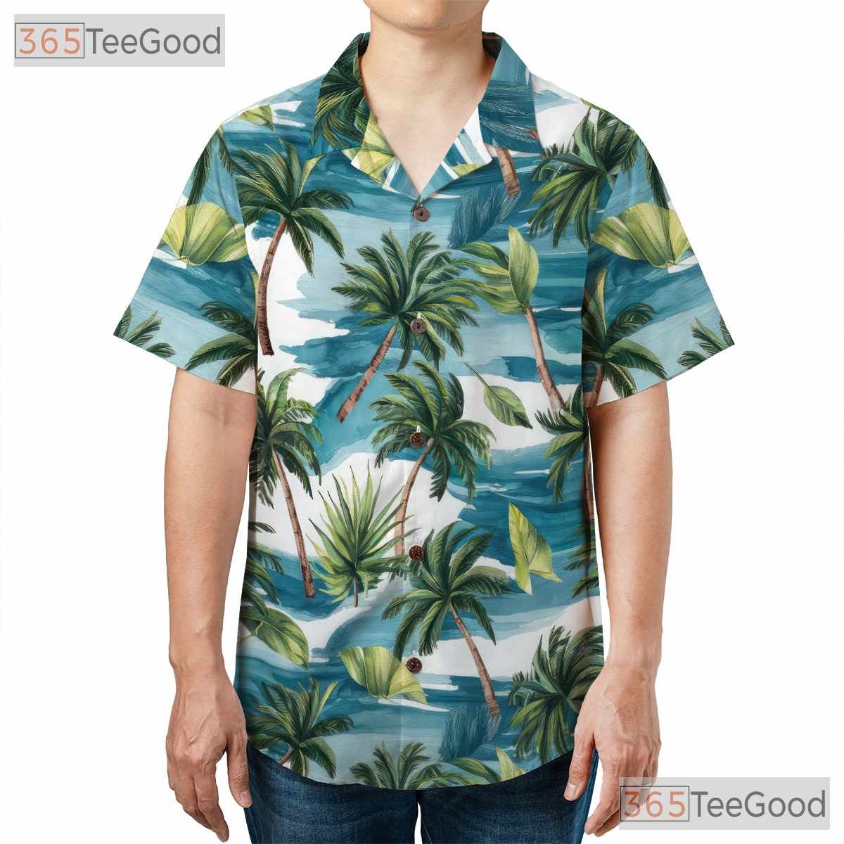 Unisex Palm Leaf Ocean Breeze Hawaiian Tee - Tropical Summer Aloha Shirt