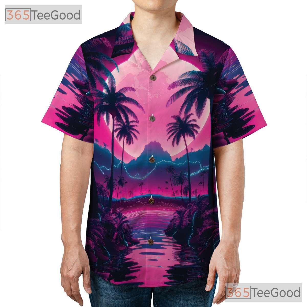 Neon Palm Tree Hawaiian Tee for Women - Retro Sunset Aesthetic Beach Style