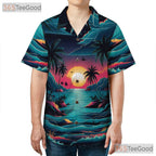 Sunset Beach Aesthetic Hawaiian Tee - Adult Tropical Palm Vacation Shirt