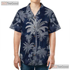 Navy Blue Palm Tree Hawaiian Shirt for Men - Aloha Beach Vacation Tee