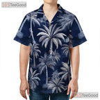Unisex Navy Blue Tropical Hawaiian Tee - Palm Tree Summer Island Outfit