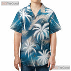 Sky Blue Palm Tree Hawaiian Shirt for Men - Tropical Beach Aloha Style Tee