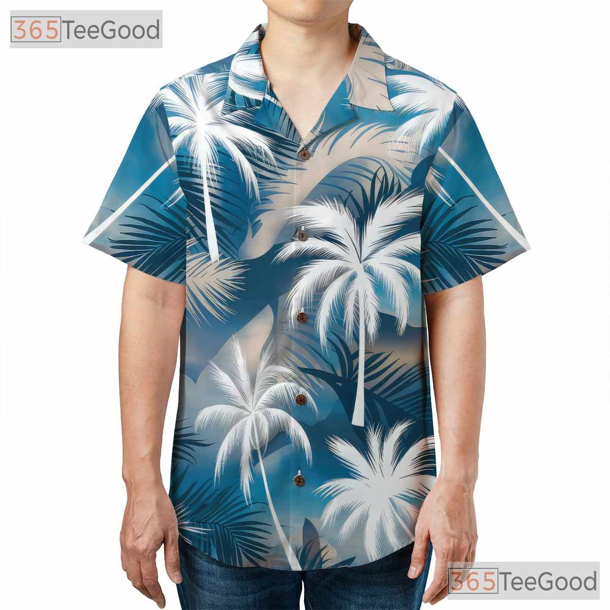 Sky Blue Palm Tree Hawaiian Shirt for Men - Tropical Beach Aloha Style Tee