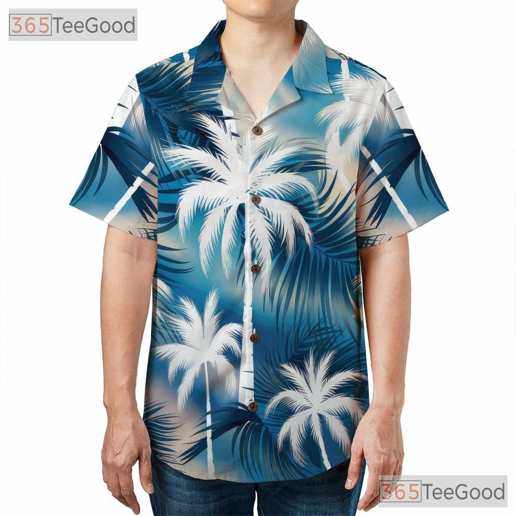 Sky Blue Tropical Aloha Hawaiian Tee - Women's Palm Tree Summer Outfit