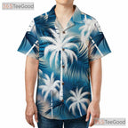 Sky Blue Tropical Aloha Hawaiian Tee - Women's Palm Tree Summer Outfit
