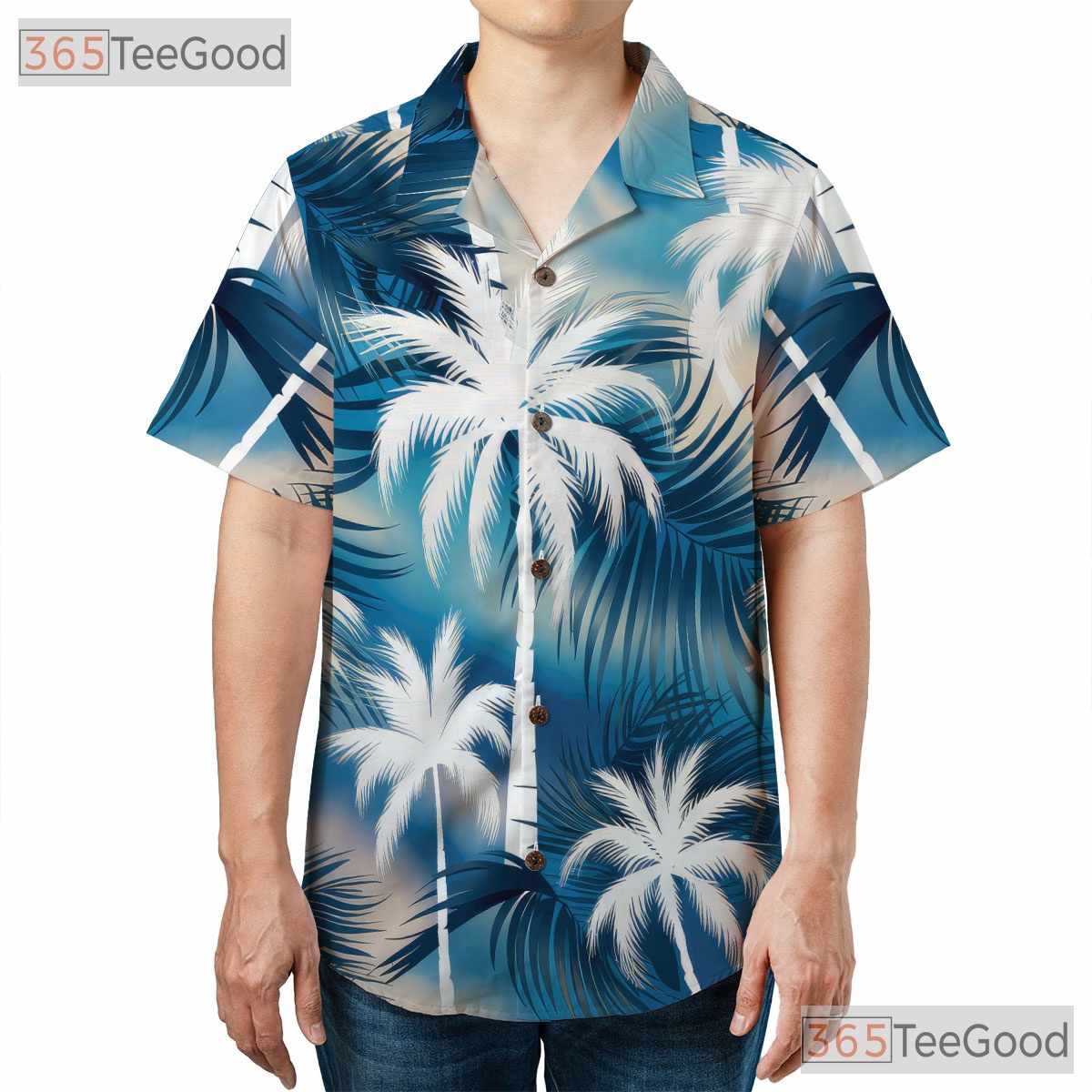 Sky Blue Tropical Aloha Hawaiian Tee - Women's Palm Tree Summer Outfit