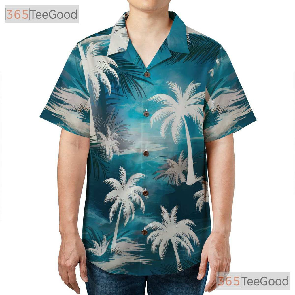 Unisex Sky Blue Aloha Hawaiian Shirt - Palm Tree Tropical Island Style Tee