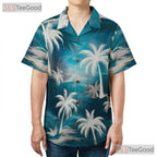 Unisex Sky Blue Aloha Hawaiian Shirt - Palm Tree Tropical Island Style Tee