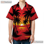 Palm Tree Sunset Hawaiian Tee for Adults - Tropical Beach Aloha Vibe Shirt