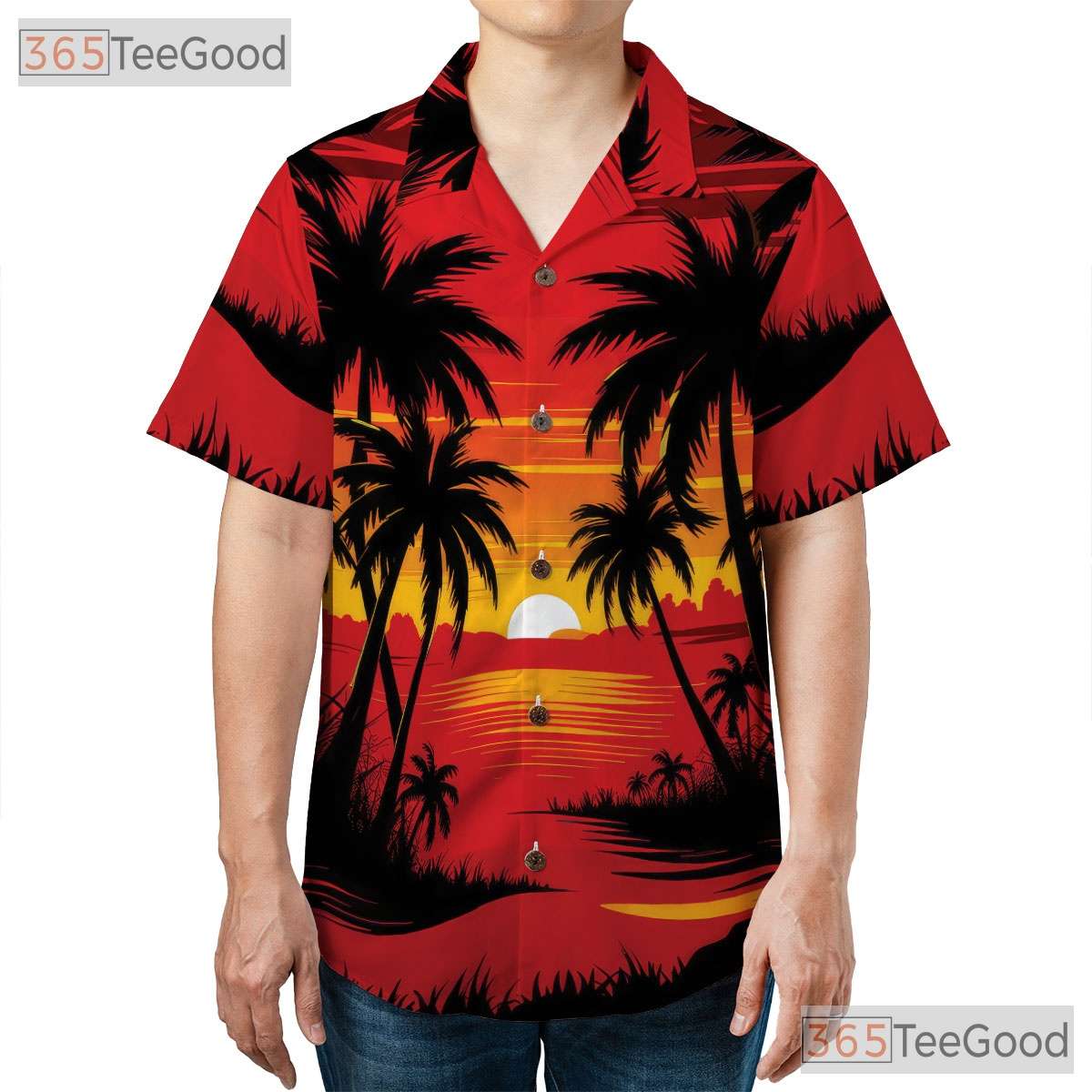 Palm Tree Sunset Hawaiian Tee for Adults - Tropical Beach Aloha Vibe Shirt