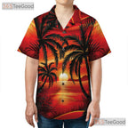 Tropical Sunset Palm Hawaiian Shirt for Men - Beach Vacation Aloha Tee